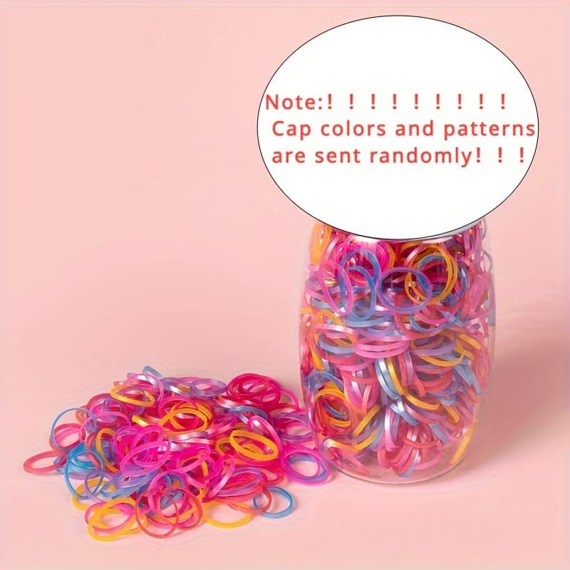 TEMU 200pcs/bottle Korean Cartoon Bucket Disposable Small Rubber Band Hair Tie Thickened And Widened Colorful Rubber Band Hair Tie For Women Bottle Styles Are Random