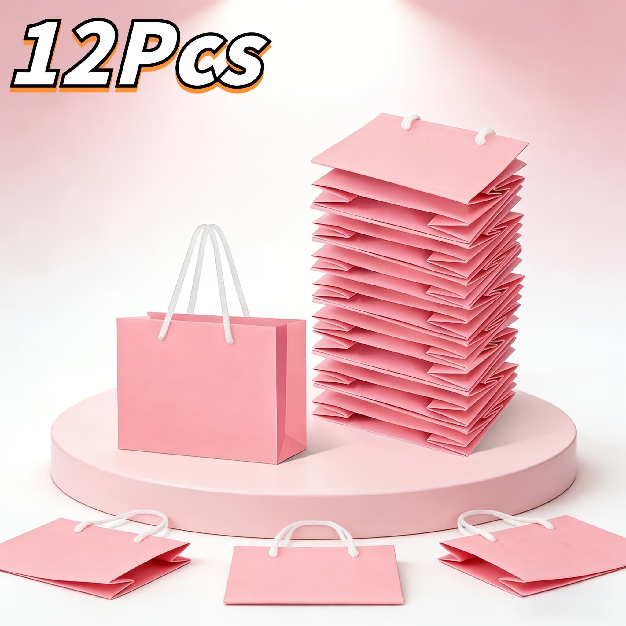 TEMU Gift For Her/him 12pcs Cute Pink Mini Gift Bags - Handled Ultra-small , Suitable For Weddings, Showers, Birthdays, And Party Gift Card Holders