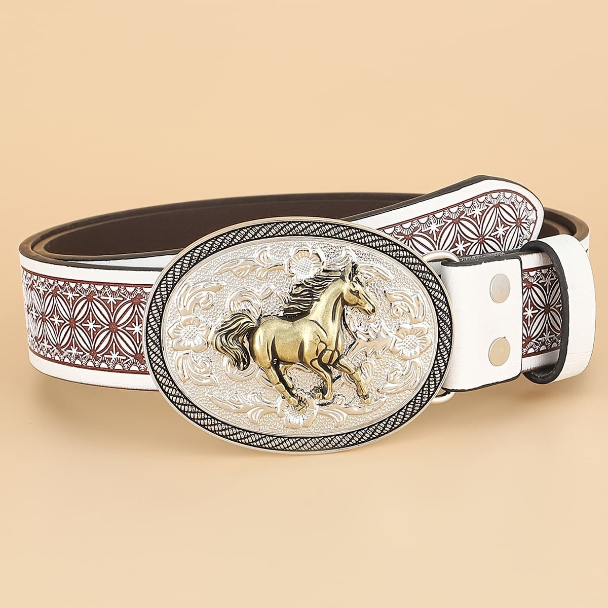 TEMU Unisex Retro Ethnic Style Decorative Belt, Stylish Elegant Pu Belt, Pu Western Style