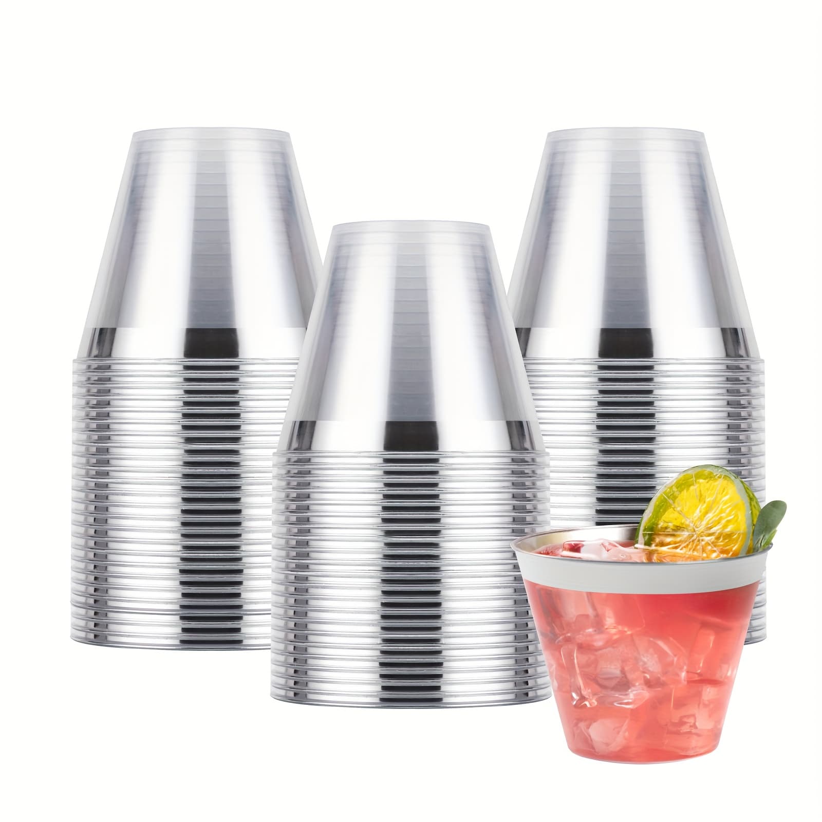 TEMU 50pcs 9oz Disposable Cups, Plastic Cups With , Cocktail Cups For Wedding, Party And Birthday, Golden, Silvery, Golden Glitter.
