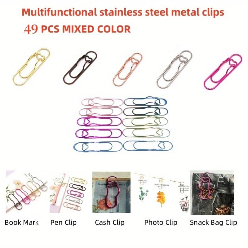 TEMU 49pcs/99pcs Mixed Color Versatile Stainless Steel Love Set, Paper Clip, Portable Fixed Pen Holder & Hanging Function Suitable For Use