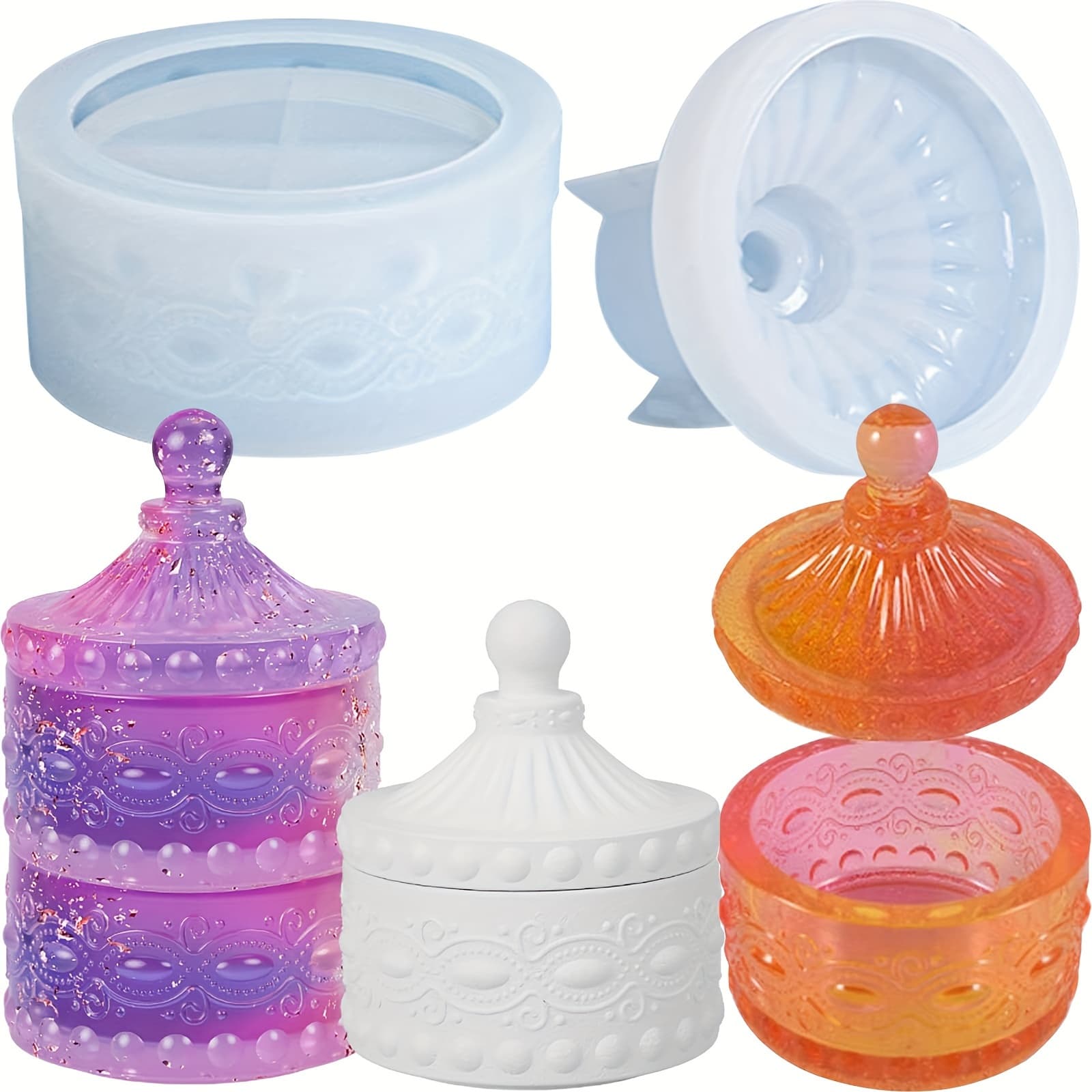 TEMU 1pc Epoxy Resin Storage Jar Silicone Mold, Synthetic Gemstone Casting Bowl Molds For Box, Penny Bank, Candy Container, Candle Holder, Home Decor
