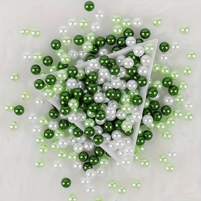 TEMU 170pcs White And Green Mixed Color Simulated Pearl Round Beads Decorative Beads Without Hole Round Beads