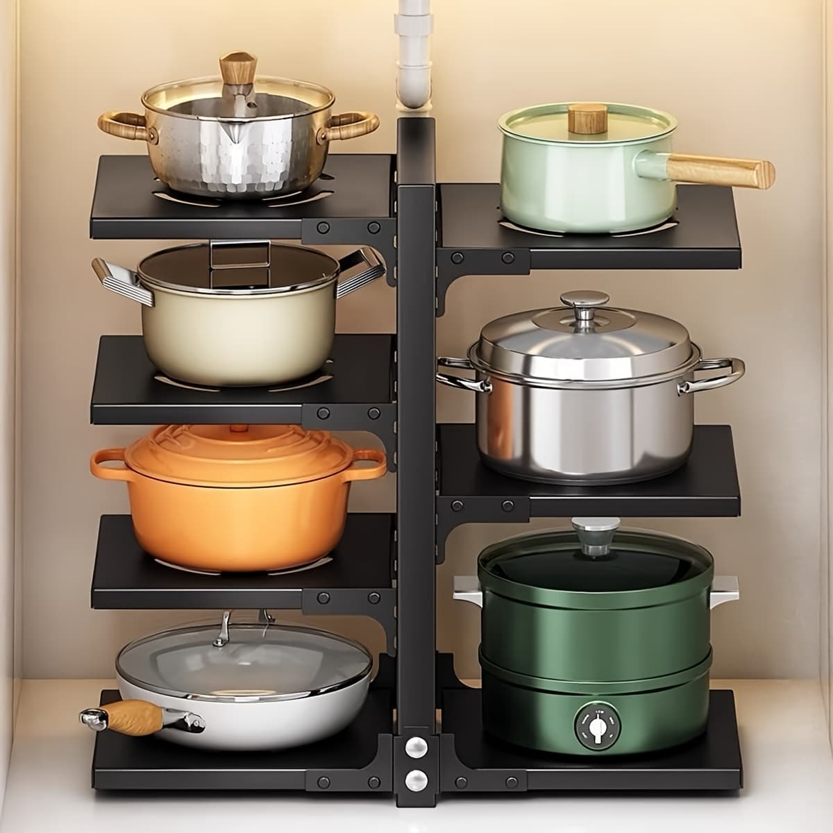 TEMU Dual-sided Kitchen Utensil Organizer, Cabinet Utensil Sorter, Storage Rack For Under-sink Use, Adjustable Metal Rack For Utensils And Lids, Designed For Kitchen Organization And