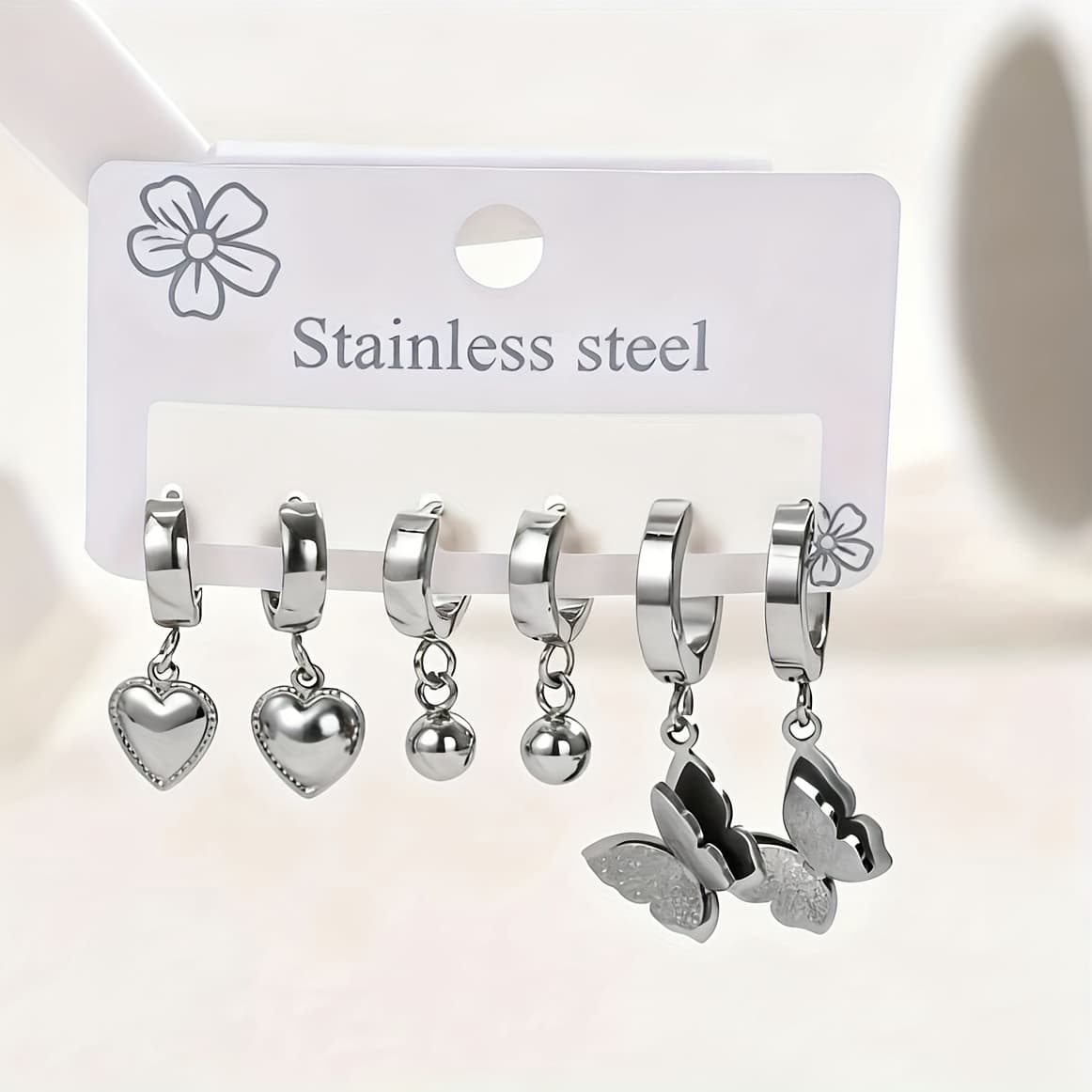 TEMU 3 Pair Long Earrings Long Earrings Love Earrings Stainless Steel Material Daily Earrings