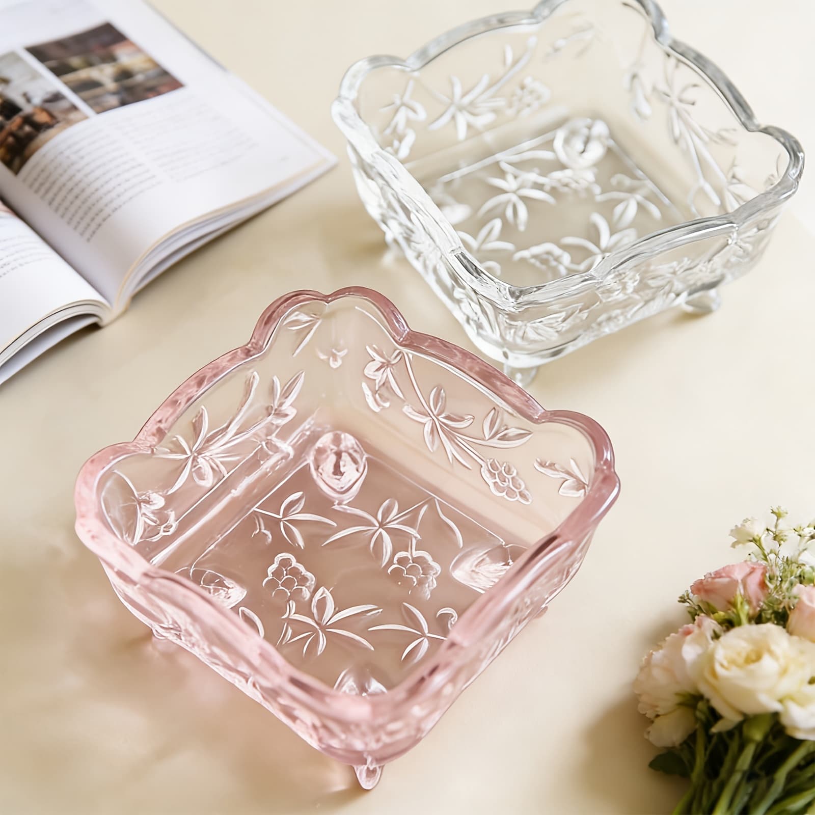 TEMU Pink And Clear Glass Jewelry Gift Box For Women, Elegant Organizer, Perfect For Birthdays, Anniversaries And Everyday Use, Jewelry Trays