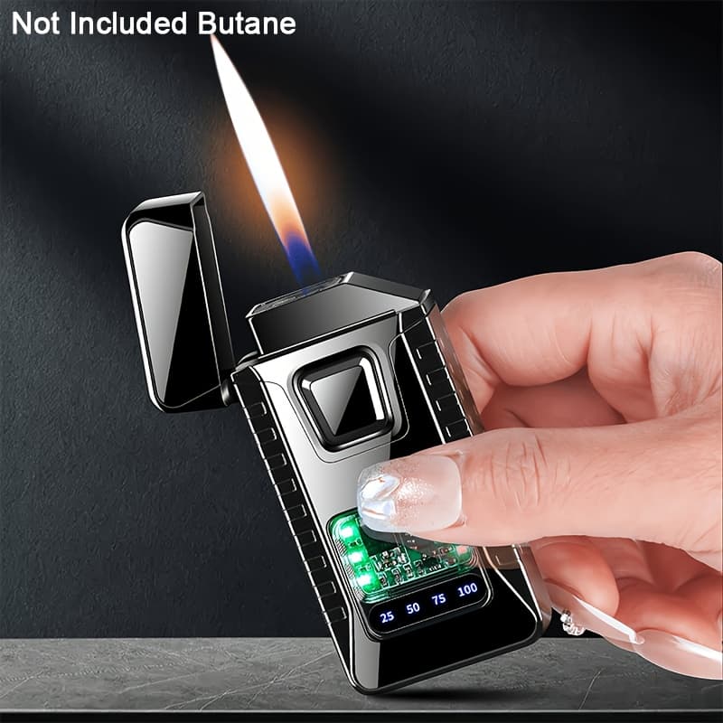 TEMU (butane Not Included) Sensor Dual Flame Lighter, Windproof Dual Flame Lighter, Transparent Gas Window, Beautiful Lights, Adjustable Flame Size, For Candles, Outdoor Camping, Holiday Gifts