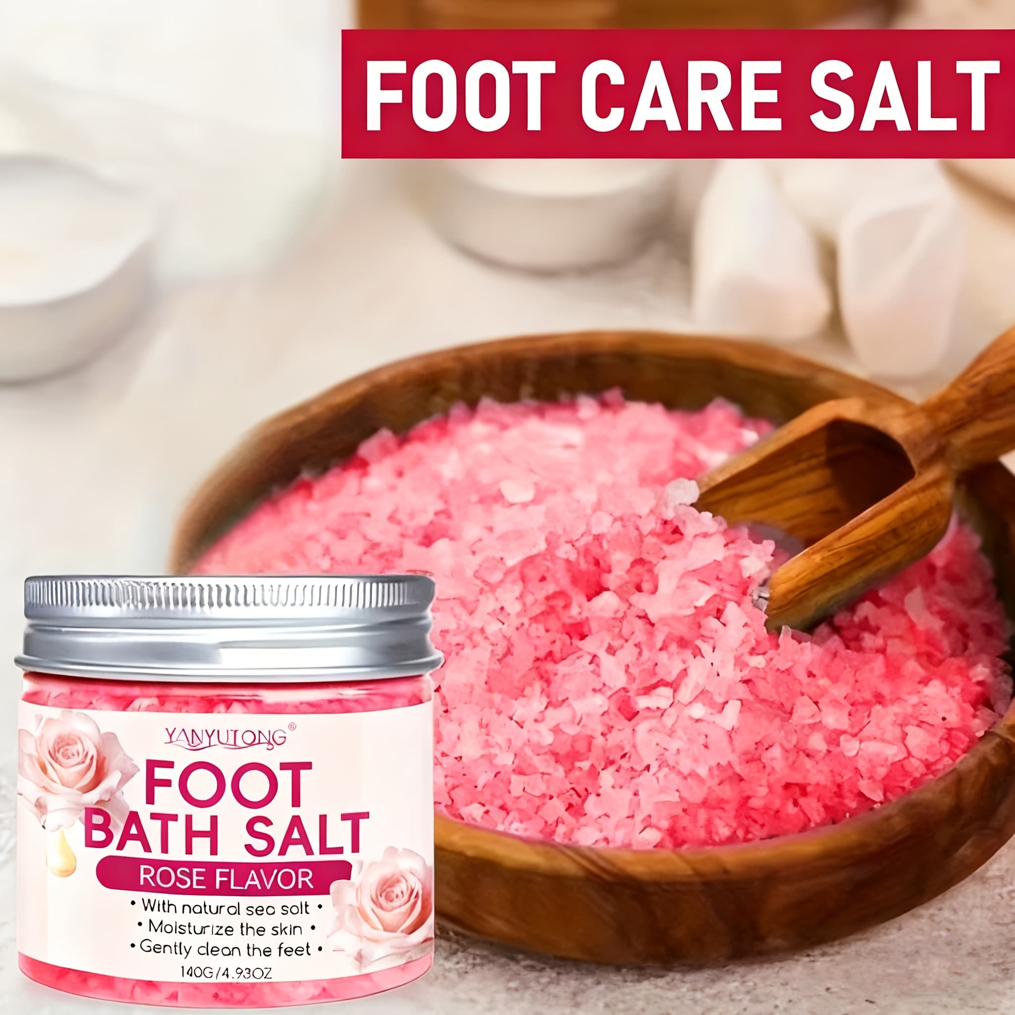 TEMU Rose Sea Salt Foot Bath -140g, Deep Cleansing And , Suitable For Cracked Feet - Foot Deodorizing - Perfect Gift For Women