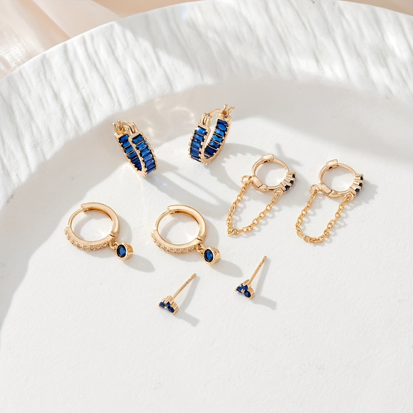 TEMU 8pcs Women's Charm Earrings, Vintage Blue Synthetic Zirconia Tassel Earring Set, Party Date Office Jewelry Accessories