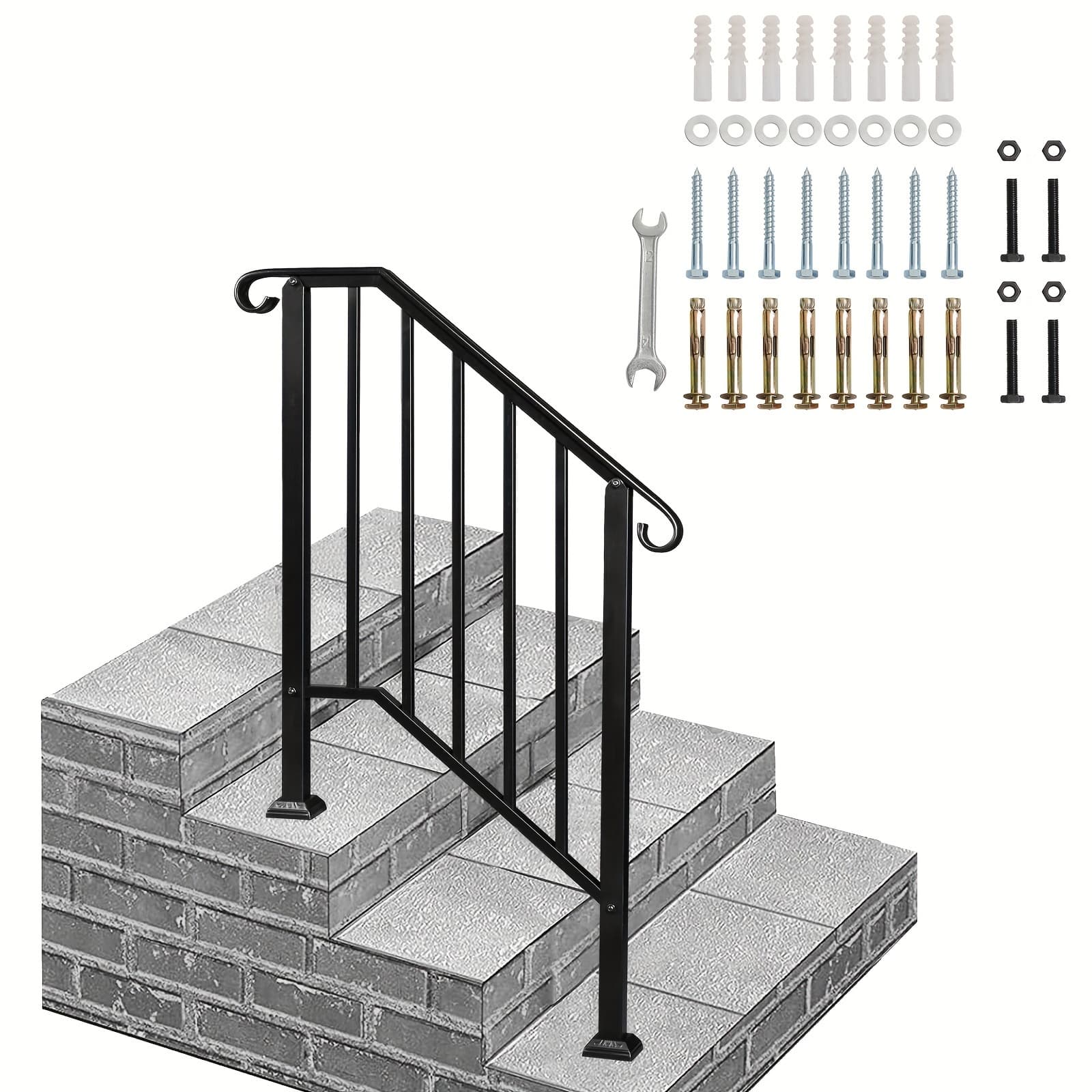 TEMU Leadzm Matte Black Outdoor Iron Handrail