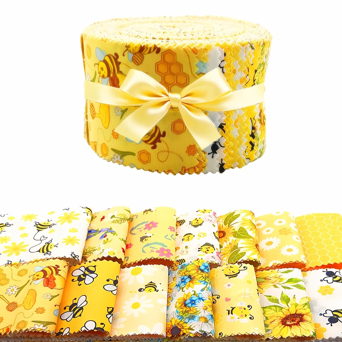 TEMU A Set Of 42 Fabric Pieces Featuring A Vibrant Sunflower And Bee Floral Series, Full Of Colorful Energy. Perfect For Crafts, Sewing, And Wallet Making! Designed In A Rustic Style With Patterns