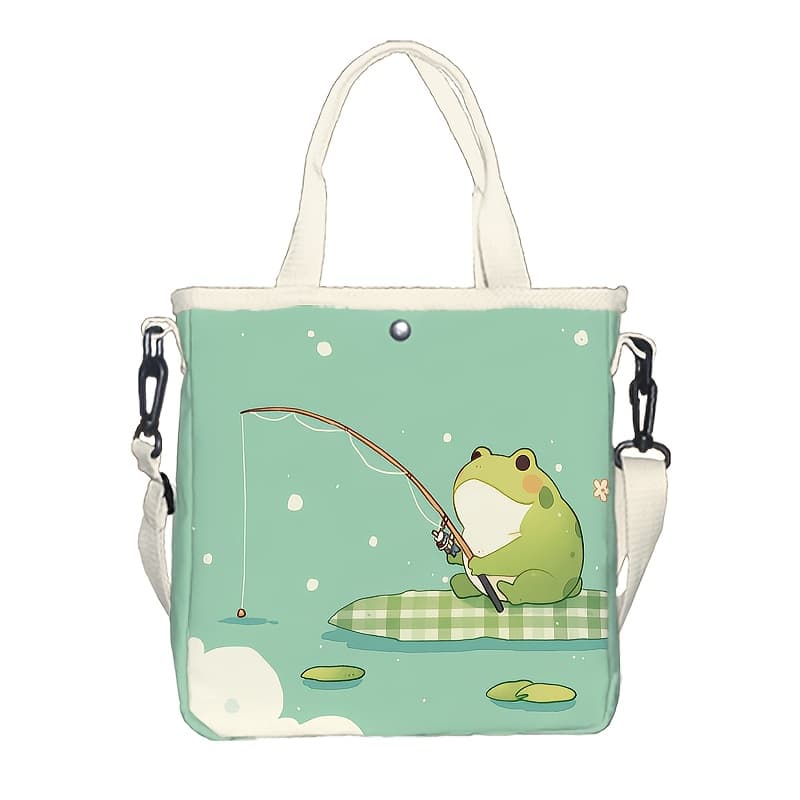TEMU Flat 2d Printing, Frog Angling, New Shoulder Bag, Purse, Pouch, Easy, Unique, Adorable, Celebrations, Style, Adjustable Strap, Use, Trendy, Present