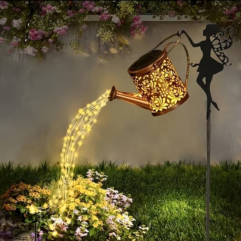 TEMU Fairy Watering Can Lights With Solar Panel & String Lights - Vintage Metal Outdoor Garden Lighting, 600mah Battery,, Portable Pathway & Patio Lamp, (no Remote) - Solar Watering Can For Lawn &