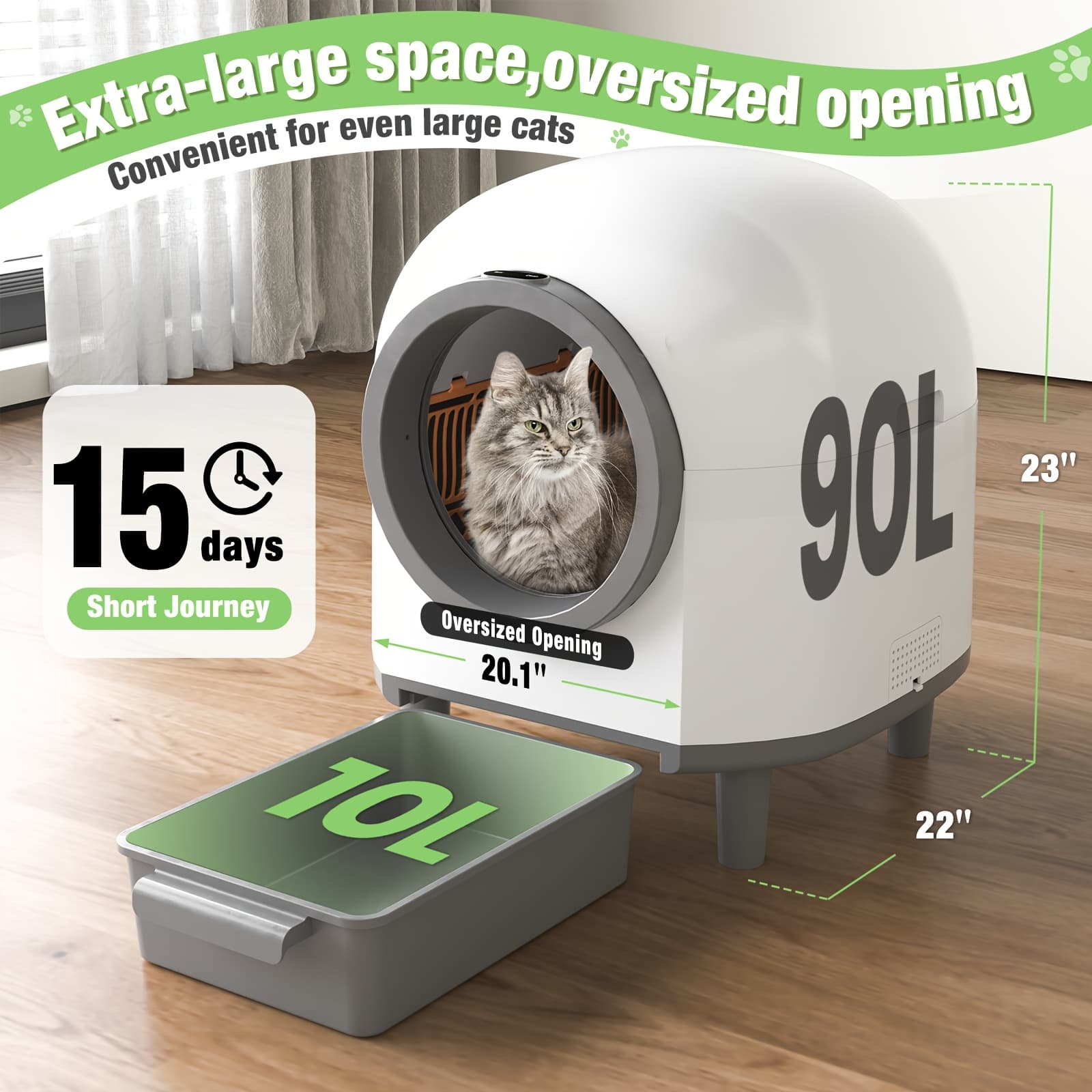 TEMU Self-cleaning Cat Litter Box Extra Large Automatic Litter Box For Multiple Cats With Mat - Waste Disposal With App Control Ambient Light, Without Battery