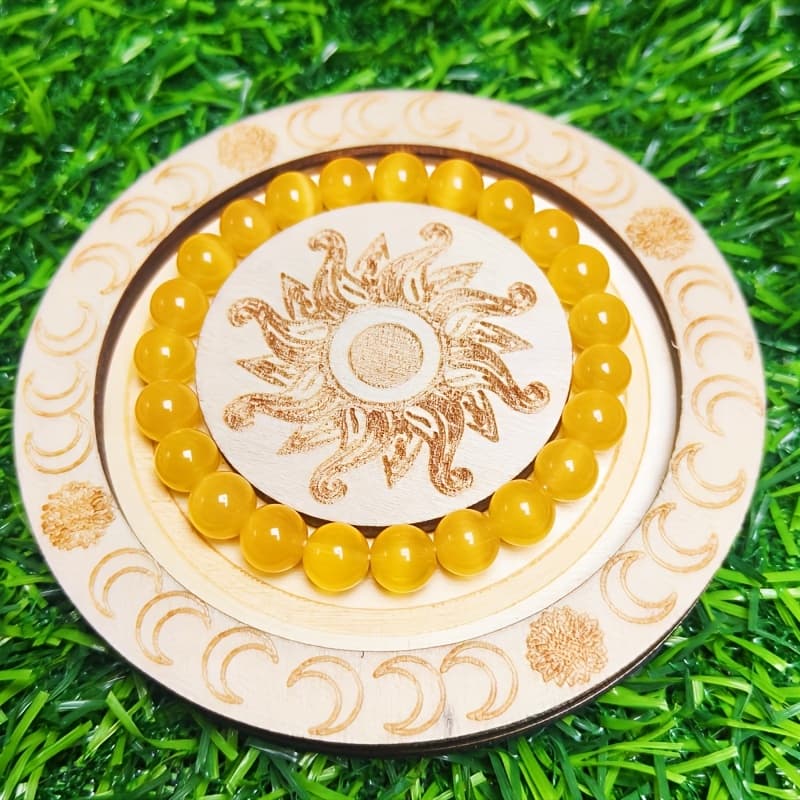 TEMU [everyday ] Elegant Eye Stone Bracelet – Boho Chic Yellow Beaded Single Loop, Perfect For Daily Wear Or Gifting, Tiger Eye Jewelry