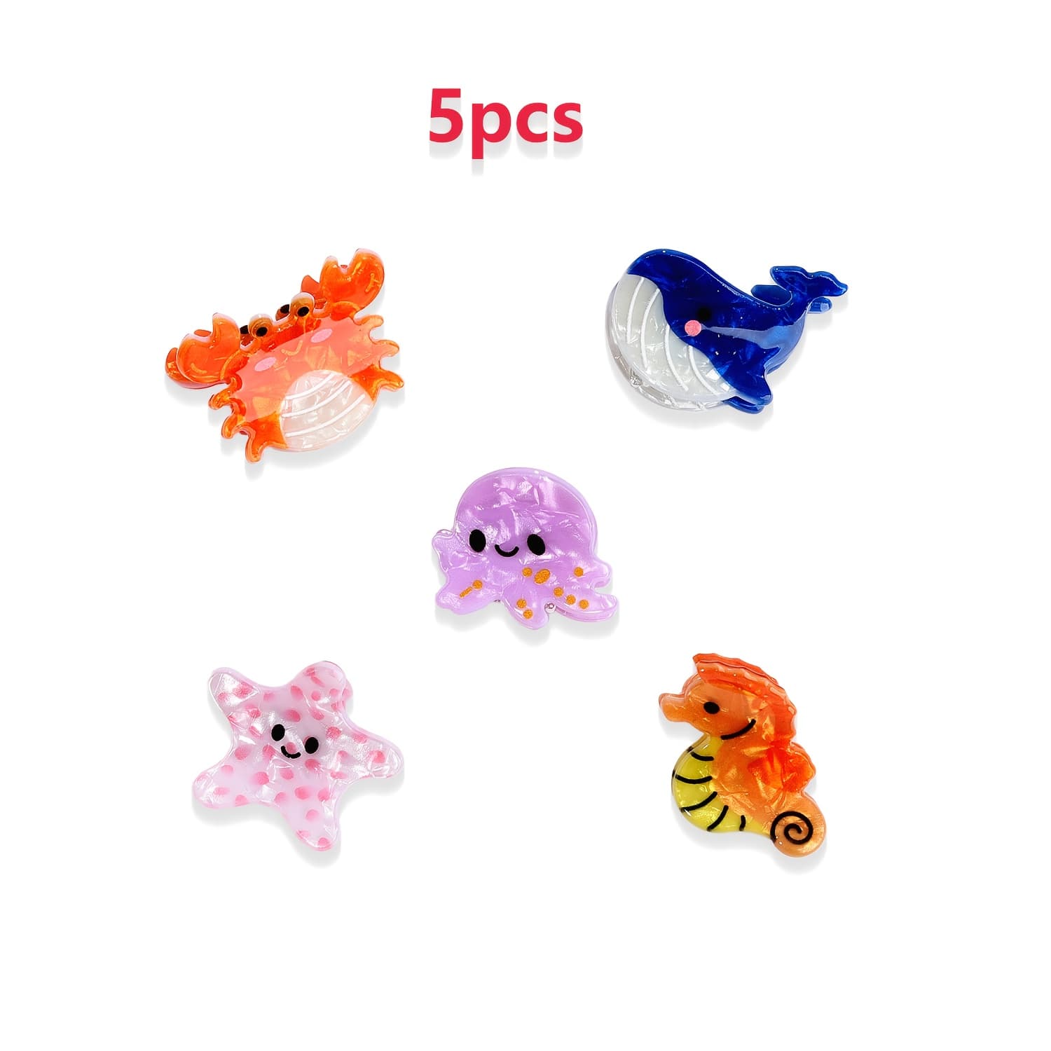 TEMU 5pcs Small Ocean Animal Hair Clips Set - Cute Starfish Jellyfish Shell Shark Shape Acrylic Hair Claw Clips For Women