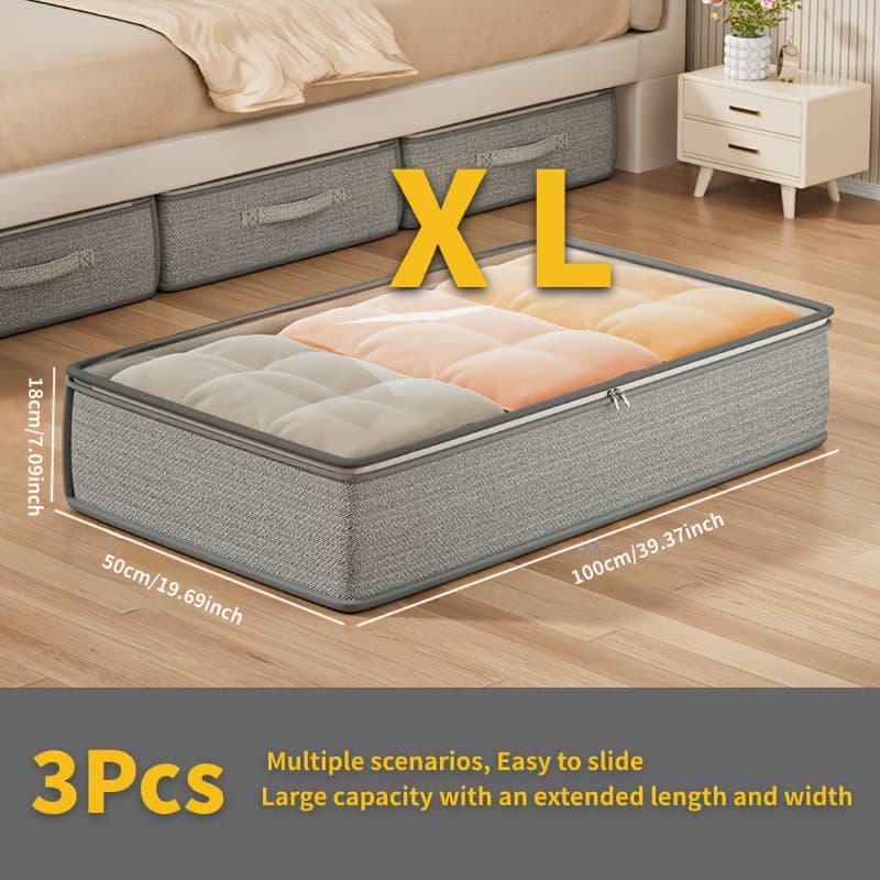 TEMU 1/2/3/5pcs Under Bed Storage Box With Handles, Foldable Underbed Organizer, Large Capacity Container For Clothes & Seasonal Blankets, Space-saving Flat Drawer For Bedroom Storage, Shelf Baskets