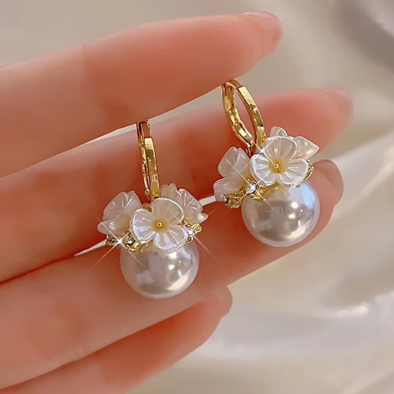 TEMU 1 Pair Elegant And Flower Pendant Earrings, Perfect For Casual Wear Or Wedding, Anniversary Party Occasions, For