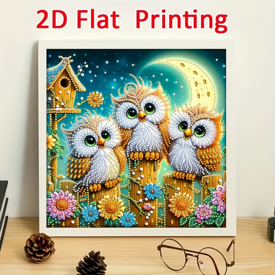 TEMU 2d Flat Printing Soft And Cute Series Of 3 Owl Patterns Painting Kit, 5d Diy Wall Decor Art, Handcrafted To Add An To Home Decorations, An For Diamond Painting Enthusiasts