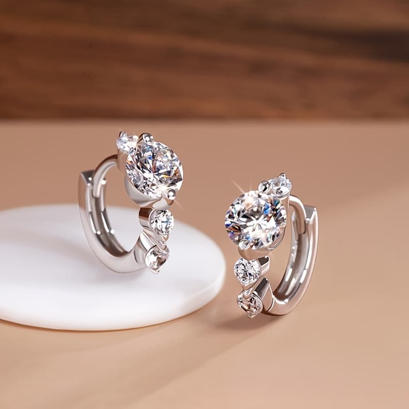 TEMU 1 Pair Hypoallergenic Elegant Synthetic Zirconia Earrings, Exquisite Daily Jewelry For Women, Perfect Gift For Ladies With Cute & Luxurious Style