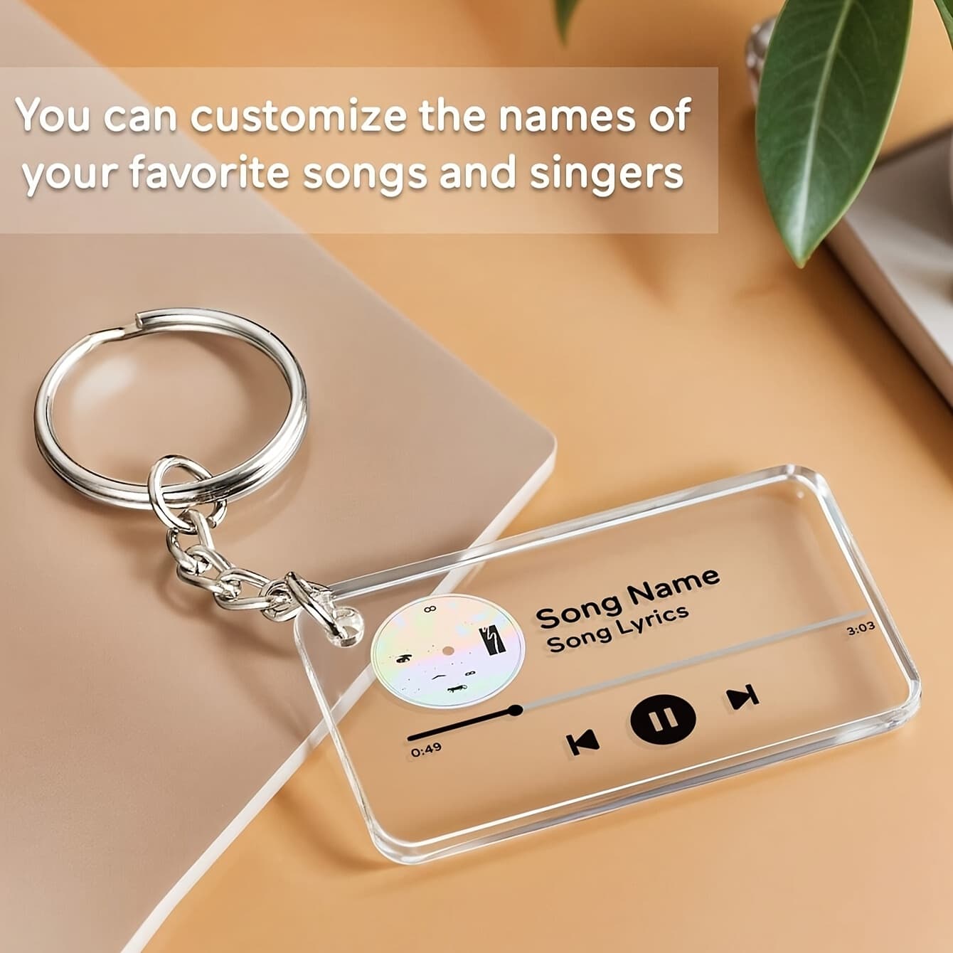 TEMU 1pc Customized Music Player Acrylic Keychain Personalized Photo Keychain Customized Song Nameplate Keychain Four-head Rounded Edge, Suitable For Lovers, , Couples, Wedding Anniversary Keychain
