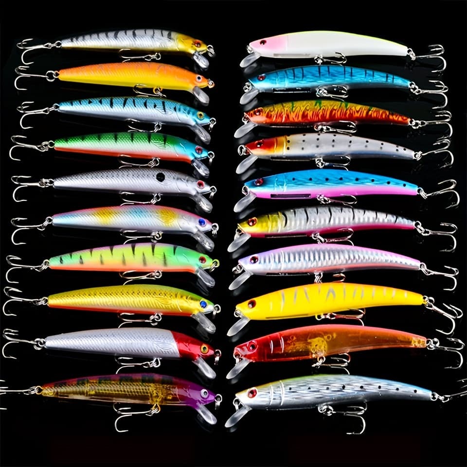 TEMU 20pcs Minnow Set - Lure Fishing Tackle Outdoor Fishing Bait Kit Artificial Bait Swimbait For Bass Pike