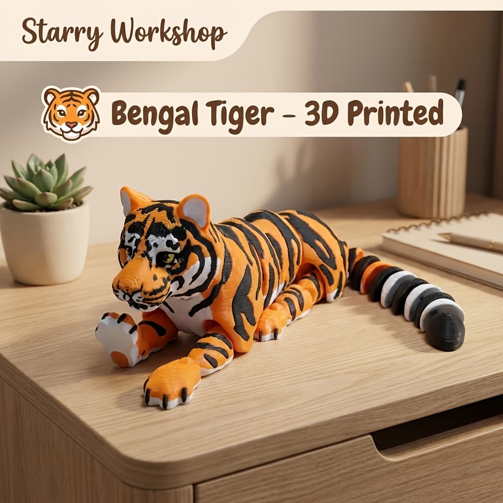 TEMU 3d Printed , Flexi Amimals, Collectible Figurines, With Detailed Scales, Ideal For Home, Cafe, Or Office Decor, No Electricity Needed, Durable Plastic Figurines, Tiger Decor, Versatile Decor Item