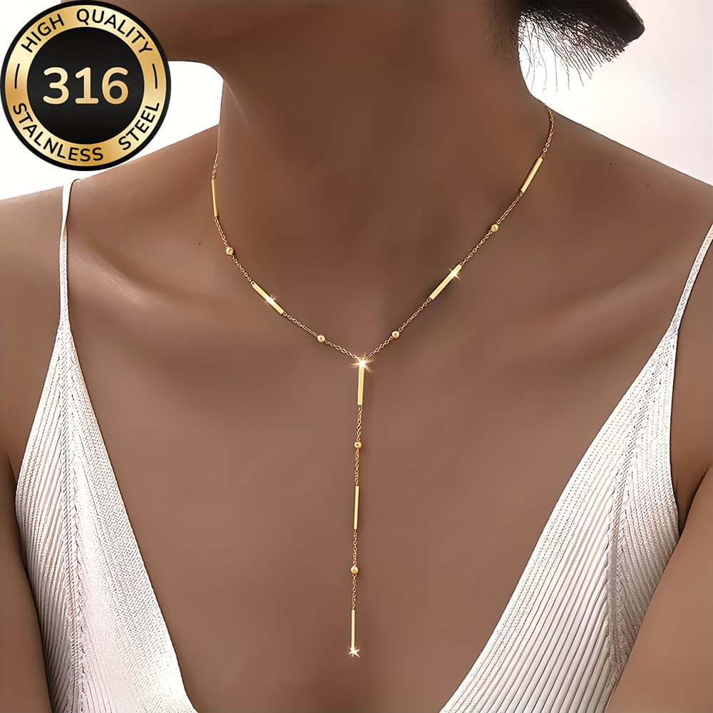 TEMU High-quality Stainless Steel Golden Necklace, Anti-fade, Simple And Elegant, Fashionable Women's Long Necklaces For Daily Wear Or Parties, Jewelry Accessories, Are Exquisite Gifts For Women.