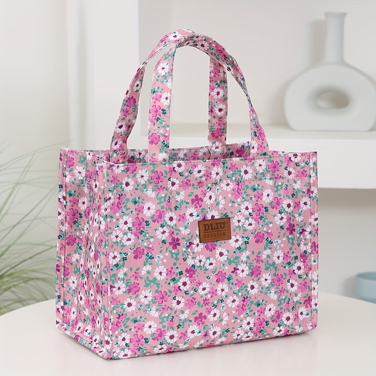 TEMU New Nylon Print Large Capacity Portable Inner Aluminum Foil Insulation Zipper Semi-closed Lunch Box Bag Work With Lunch Handbag Non-food Contact,back To School Lunch Bag