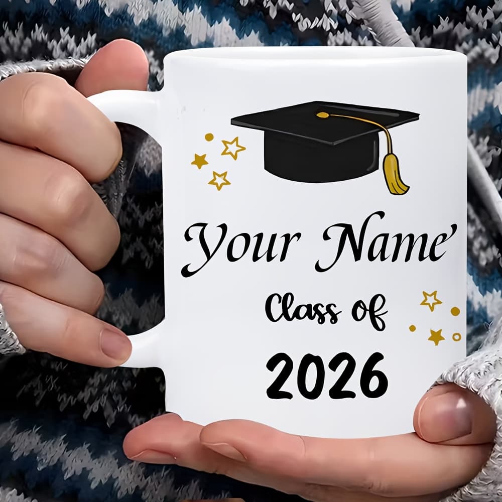 TEMU 1pc Class Of 2026 Graduation Mug Name/text - Grad & , 11oz White Ceramic Cup Suitable For Hot/cold Drinks, Dishwasher Safe Gift For , Graduation Ceremony For &