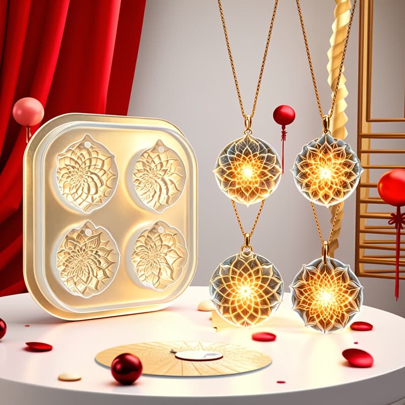 TEMU Resin Silicone Mold 4 Cavity Mandala Flower Silicone Resin Mold, Hanging Ornament Epoxy Casting Mold For Keychain, Car Freshie, Beads, Soap, Candle, Jewelry Making, , Reusable Craft Mold