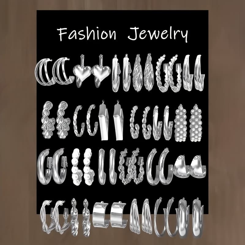 TEMU A Set Of 24 Pairs Of Fashionable Alloy Earrings- Wear Or As A Holiday Gift- Alloy With Stainless Steel Studs-perfect For Parties And Everyday Use-no Enamel Or Gemstones-perfect For Styling