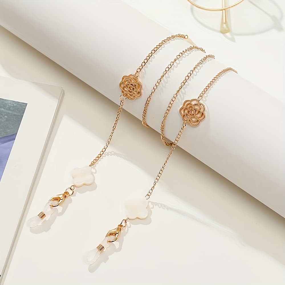 TEMU Fashion Camellia Glasses Chain, Non-slip Stylish Glasses And Reading Glasses Lanyard For Camellia-themed Parties