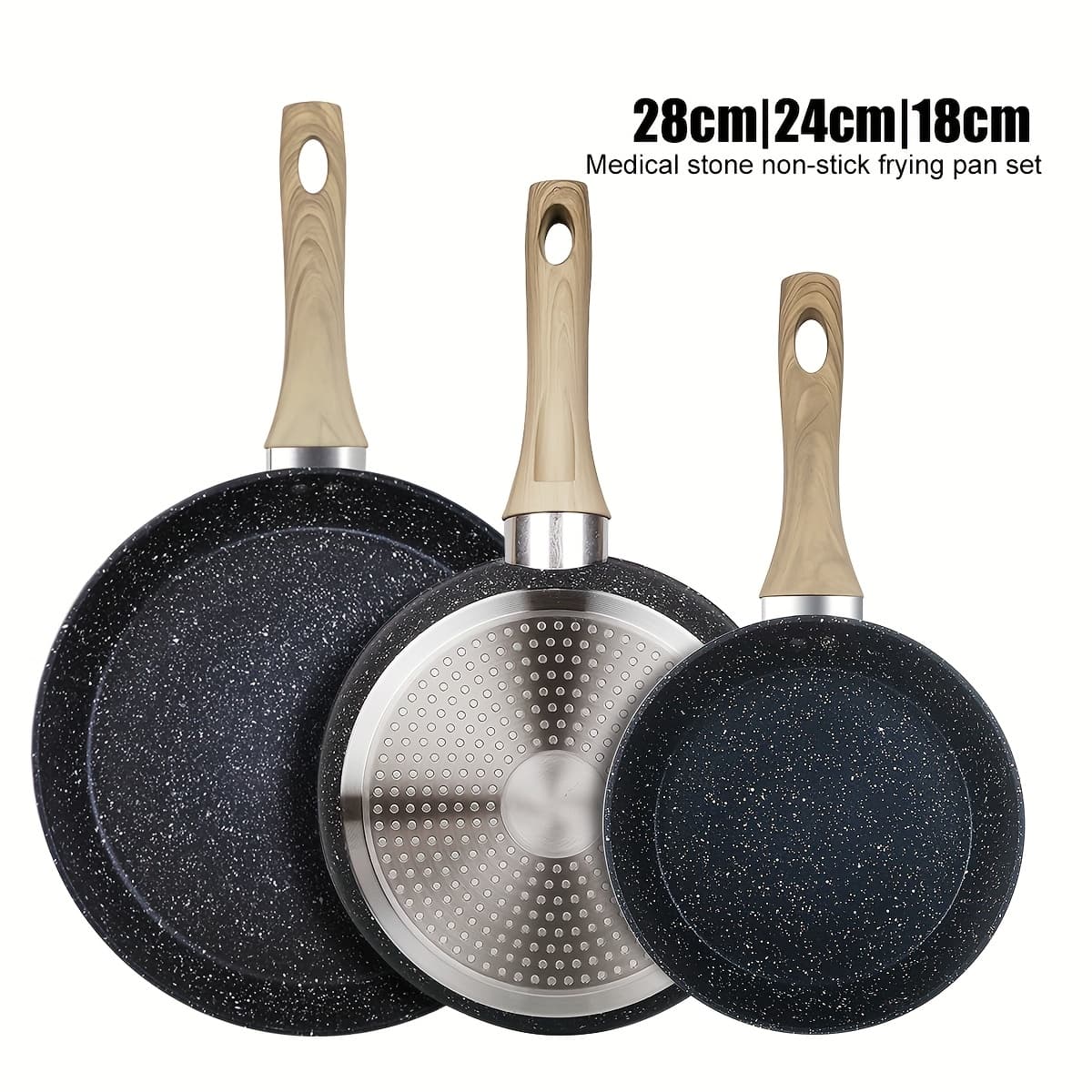 TEMU Non Stick Fry Pan Set 3pcs, 7/9/11 Inch Induction Oven Broiler Safe 400f, Cookware, Kitchen Cooking Set, Pots Pans, Skillets, Frying Pans, Dining, Canteen, Gathering, Dishwasher Safe, Black Set