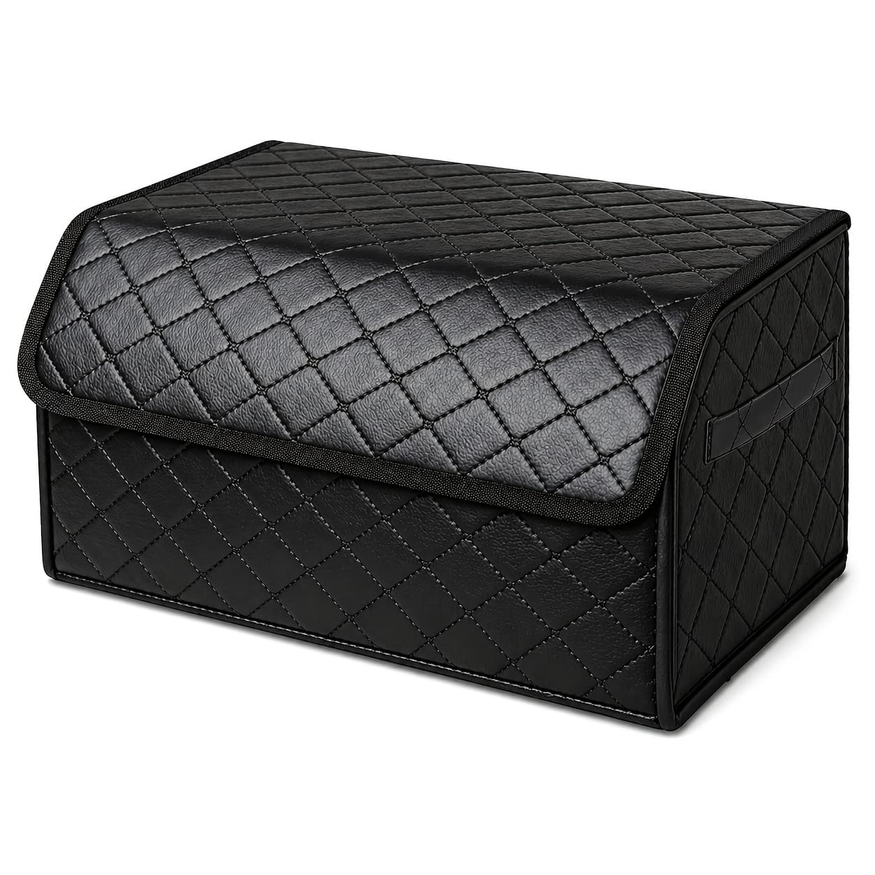 TEMU Qiankunbag Truck Organizer With Cover/side Handles Car Additions, Car Trunk Storage Heavy Duty Faux Leather Portable Cargo Storage Box Seat Back Container Foldable Auto Car Backseat Organizer