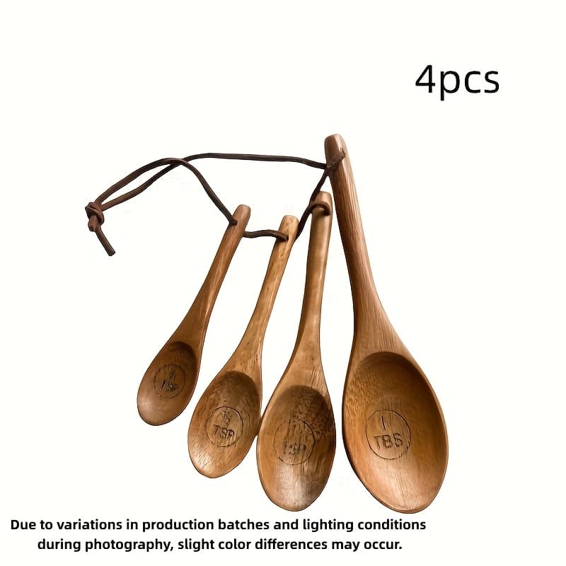 TEMU Set Of 4 Versatile Wooden Measuring Spoons, Ideal For Baking, Cooking, Spices, Coffee, And Desserts. Measuring Cups Are Not Included