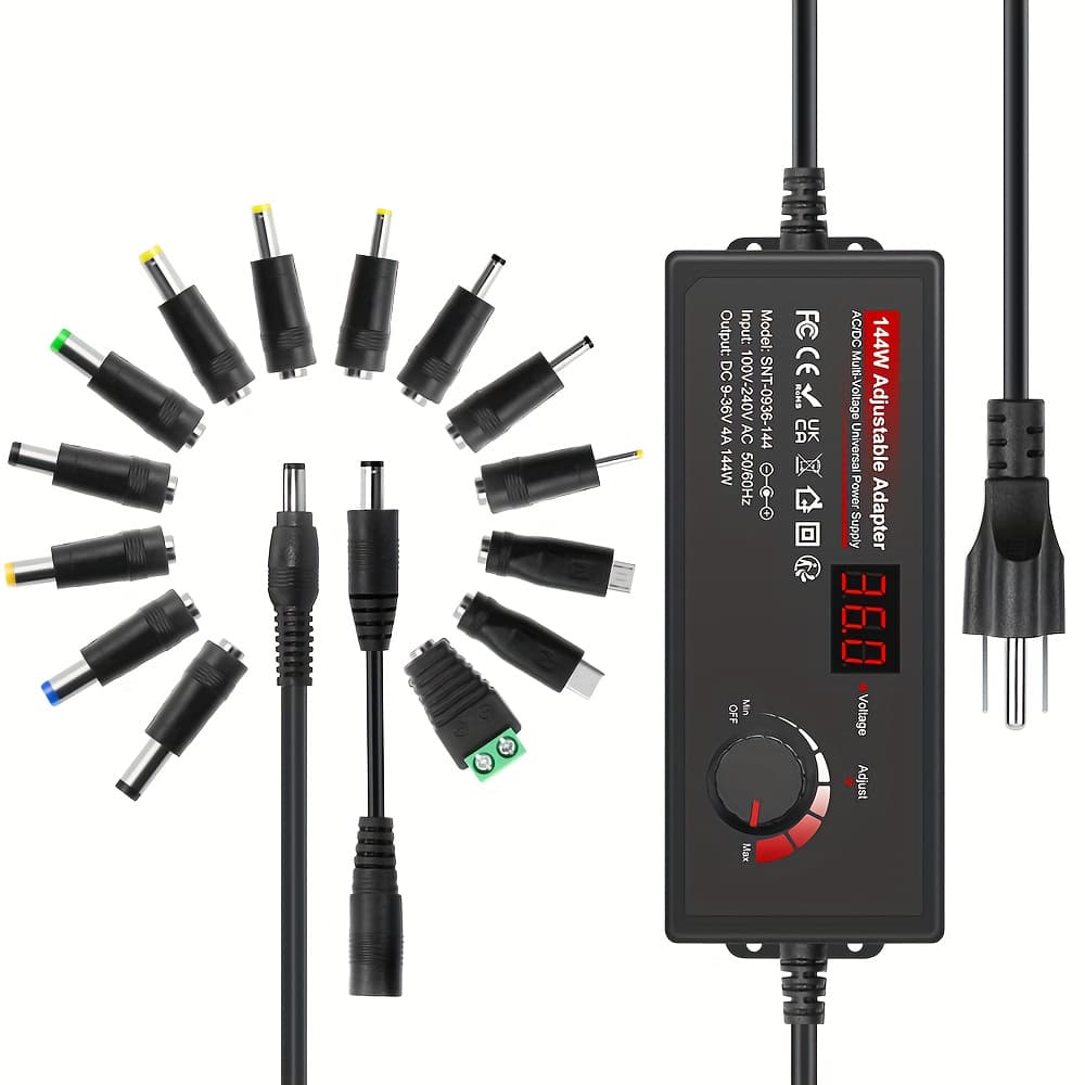 TEMU Alitove 144w Power Supply Adjustable 36v 30v 24v 20v 19v 14v 12v 9v Ac/ Adapter 100v-240v Ac To Variable Power Converter 9v - 36v 4a 144w Adapter With 14 Tips 5.5x2.5mm