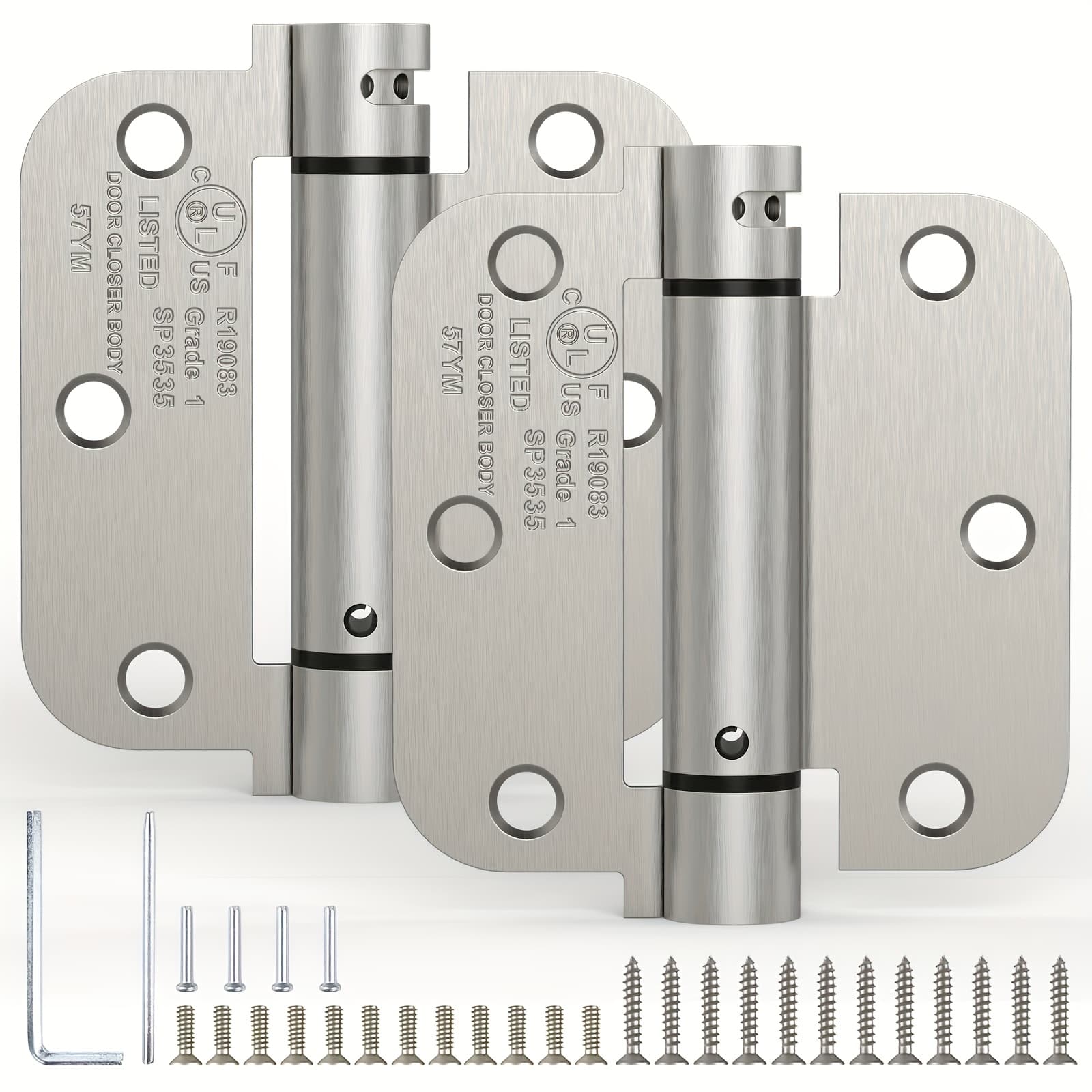 TEMU 1/2/3/4 Self-closing Door Hinges, 3.5-inch Spring Hinges, 5/8-inch Corner , Adjustable Tension, Suitable For Interior Doors, , , Left-hand And Right-hand Doors, Brushed Nickel Plated