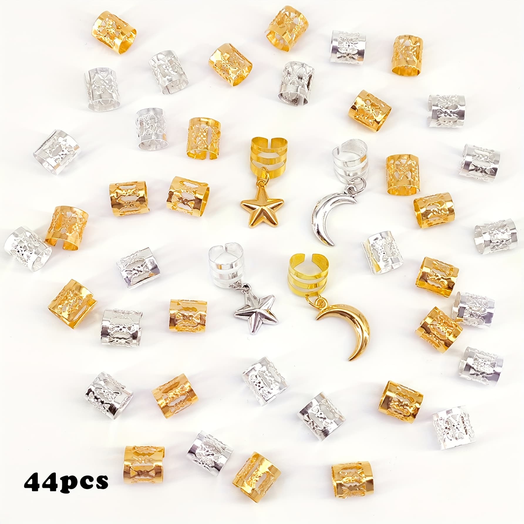 TEMU 44pcs Star Moon Golden And Silvery Mixed Bohemian Style Hair Jewelry Additions For Braid Braids Women Music