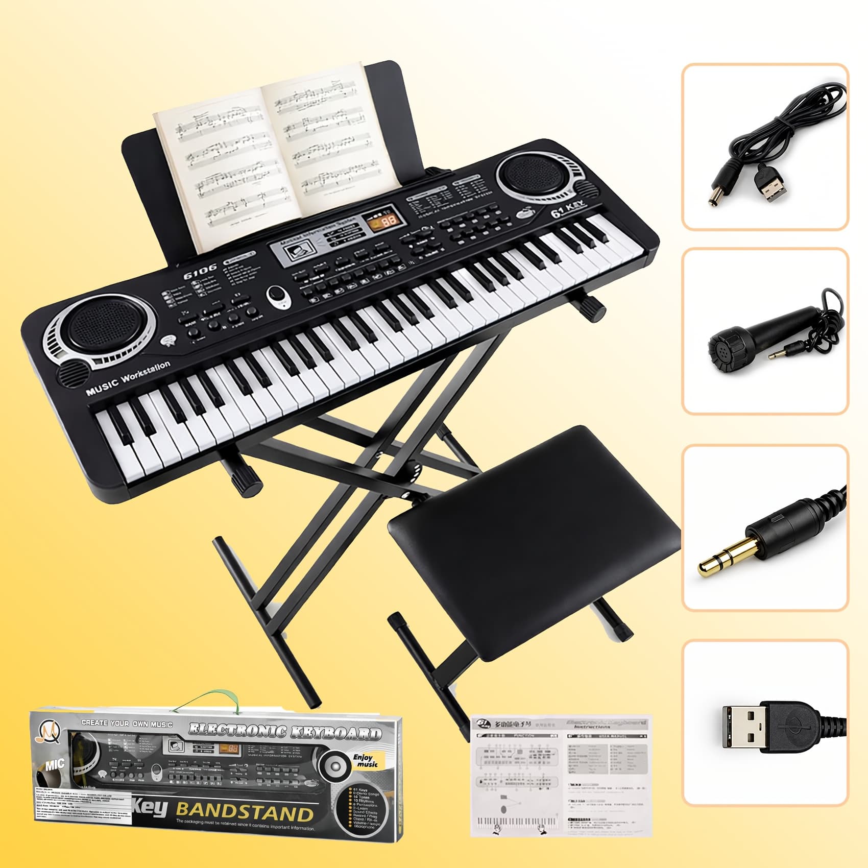 TEMU 61-key Keyboard Piano With Mic Music Book Usb Plug-in Home Use