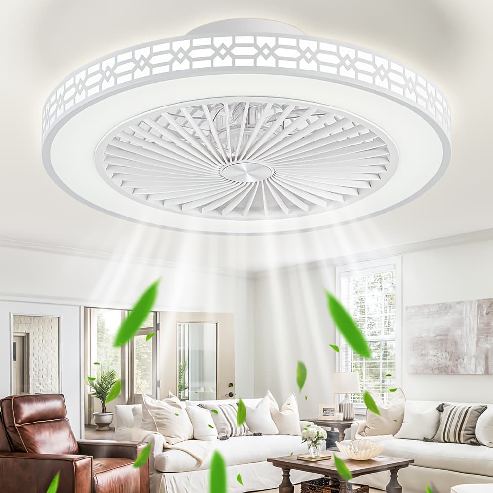 TEMU 20"flush Mount Ceiling Fan With Lights Bladeless Ceiling Fan Low Profile Ceiling Fan Reversible Dimmable Fans, Led Dimming 3 Color Temperature Change And 4 For Bedroom Living Room