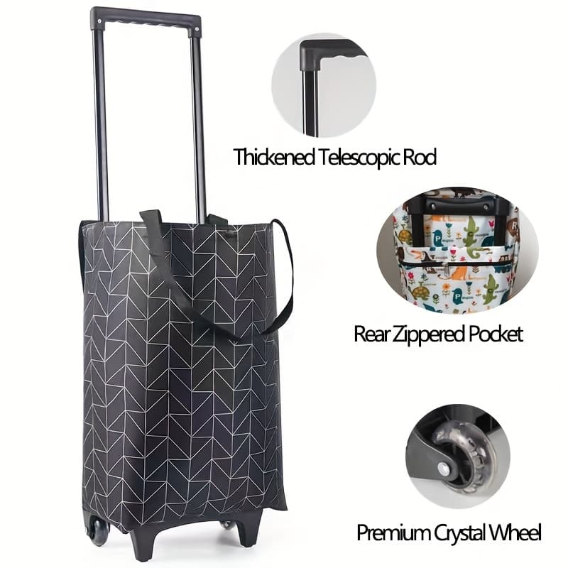 TEMU Large Capacity Folding Outdoor Portable Bag For Supermarket Shopping, Oxford Cloth Trolley With Small Pull Cart And Load Bearing 40