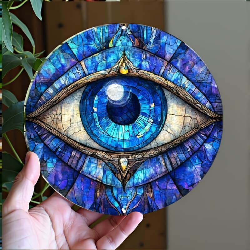 TEMU 8"x8" Evil Eye Decorative Wall Sign - Waterproof Aluminum Plaque With Intricate Blue & Golden , Durable Metal Outdoor Decor For Home, Garden, Or, Metal Wall Art Decor