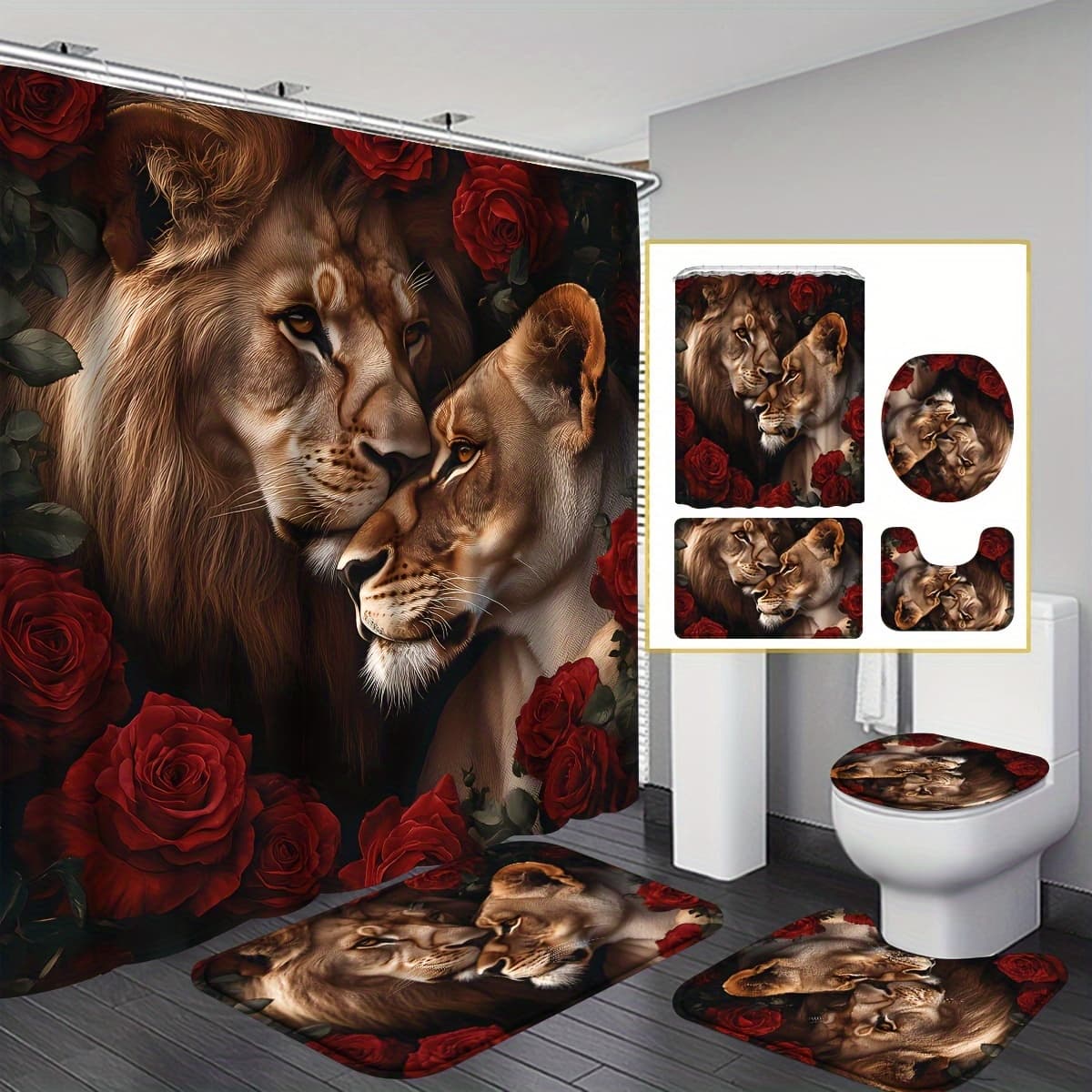 TEMU 4pcs Pattern Shower Curtain Sets Gifts, Bathroom Sets With Shower Curtain And Rugs, Waterproof Home Bathroom Decoration And Toilet Floor Mats 3pcs Set With 12 Shower Curtain Hooks