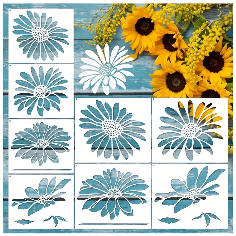 TEMU Large Sunflower Stencil - Reusable Floral Wall Stencil Template For Painting On Wood, Furniture, Fence, And Garden Decor