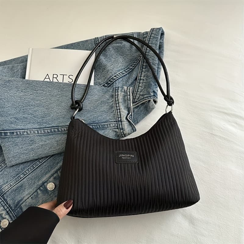 TEMU Crossbody Bag, Retro Fashion Striped Women's Shoulder Bag, Large Capacity Pleated Design Armpit Bag