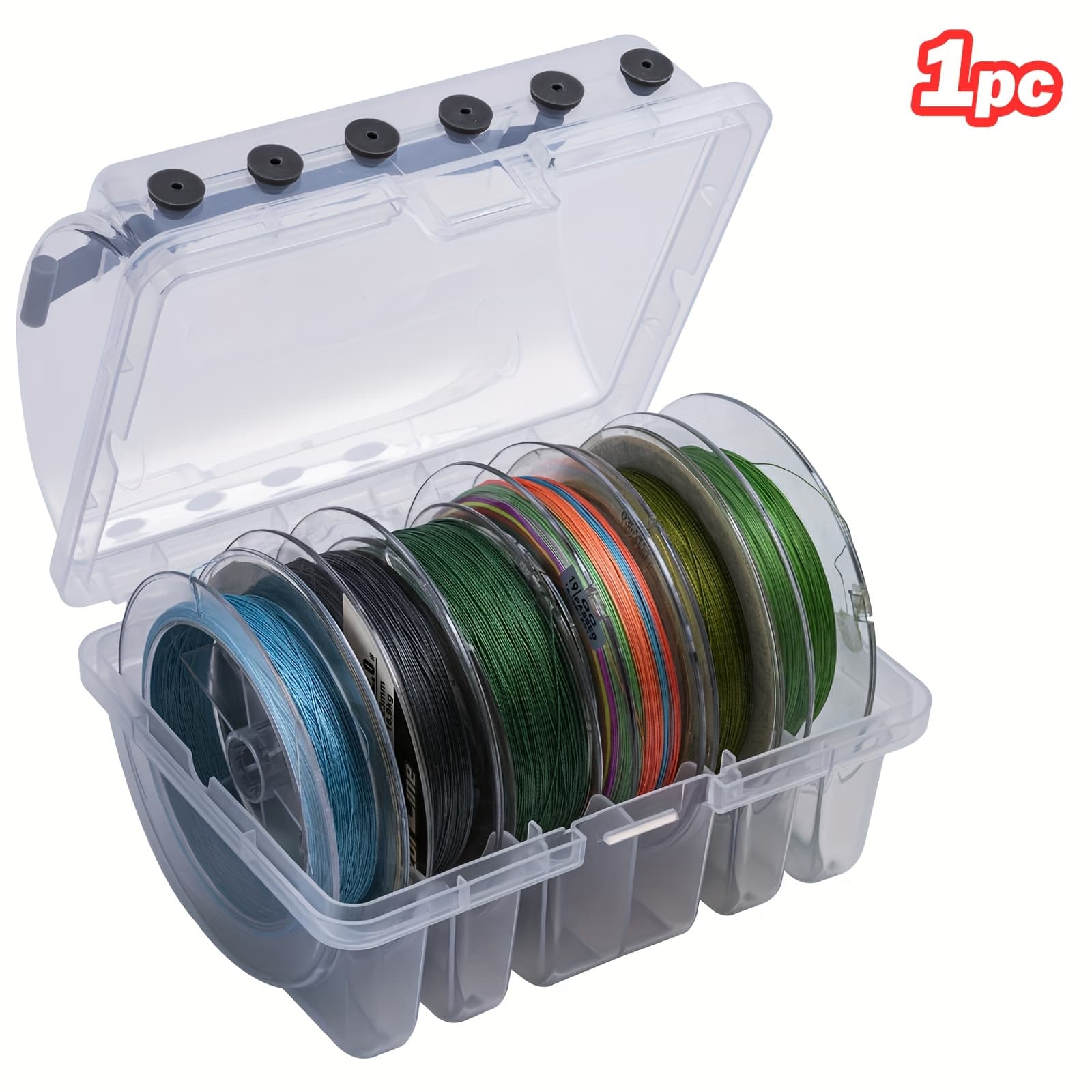 TEMU Goture 1pc/2/4pcs Fishing Line Storage Box 1pc, 6 Slots (2 Large And 4 Standard) Fishing Line Case, Pp Clear Visibility Fishing Line Organizer, Silicone Holes Line Spool Box