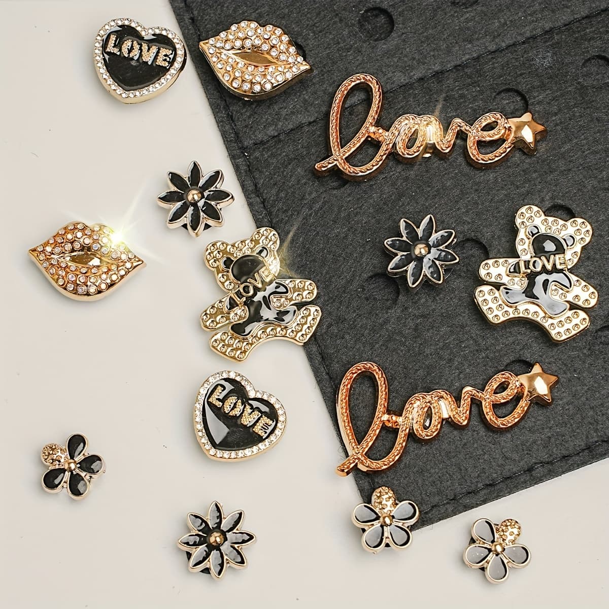 TEMU A Set Of 14 Shoe Decorations Featuring Bear Lips And Heart-shaped Additions, Perfect For Fashion Enthusiasts As A Creative Holiday Gift