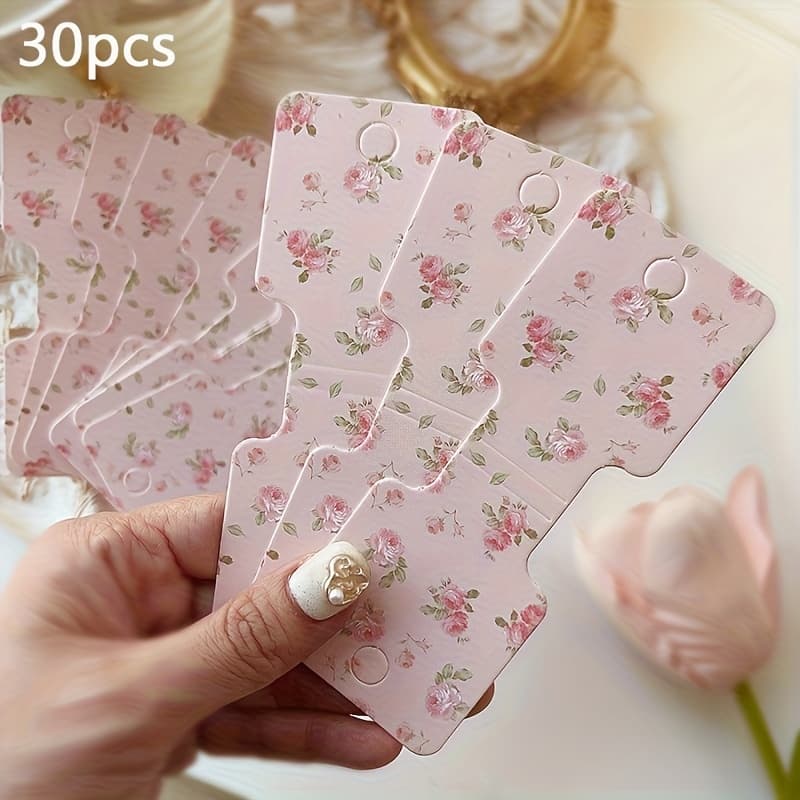TEMU 30pcs Jewelry Label Card, Used For Hair Additions, Bracelets, Necklaces, Jewelry, Flower Display Card, Korean Floral Elegant High-end Packaging Card
