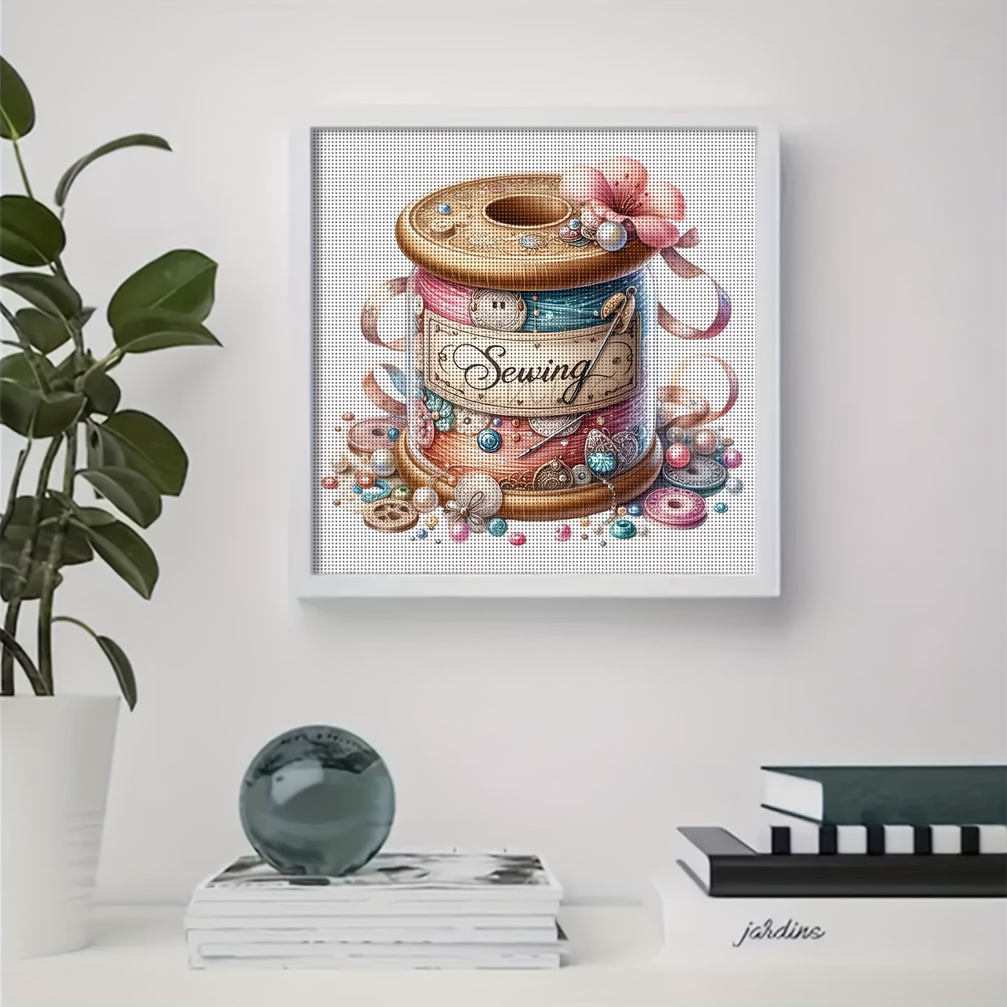 TEMU 1 Set - Creative Spool-themed Cross- Painting Kit, Diy Unique Embroidery Needlework Supplies, 11ct Cross- Painting Decorative Craft, Handmade Gift For Craft Enthusiasts. For Home Decor. Frameless